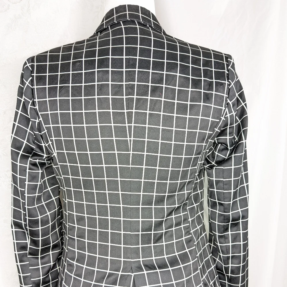 ☀️Forever 21 plaid blazer jacket Small black White checks geometric - Picture 5 of 16